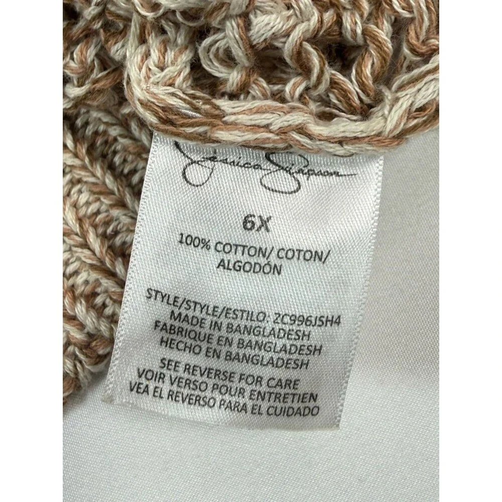 JESSICA‎ SIMPSON Girls Sweater 6X Open Knit Cropped Neutral Boho Cottagecore